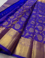 Chatoyant Royal Blue Soft Banarasi Silk Saree With Desultory Blouse Piece