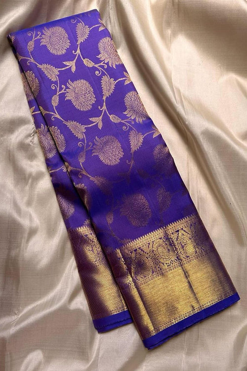 Load image into Gallery viewer, Chatoyant Royal Blue Soft Banarasi Silk Saree With Desultory Blouse Piece
