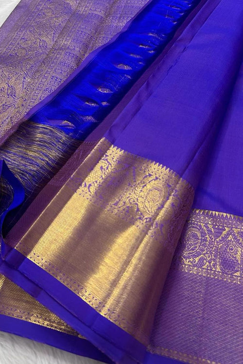 Load image into Gallery viewer, Chatoyant Royal Blue Soft Banarasi Silk Saree With Desultory Blouse Piece
