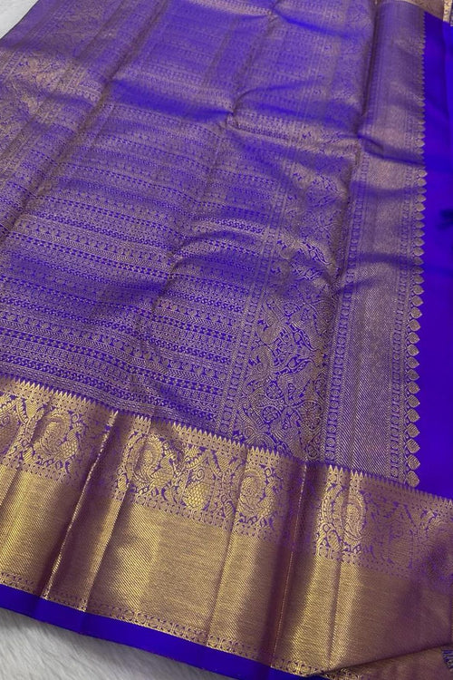 Load image into Gallery viewer, Chatoyant Royal Blue Soft Banarasi Silk Saree With Desultory Blouse Piece
