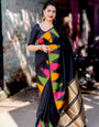 Beauteous Black Soft Silk Saree With Entrancing Blouse Piece