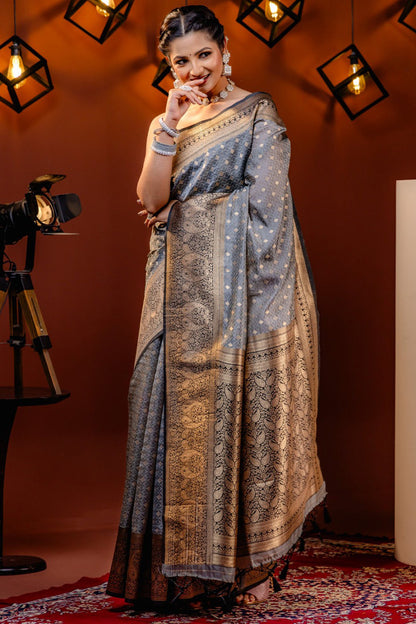 Dissemble Grey Soft Silk Saree With Adoring Blouse Piece