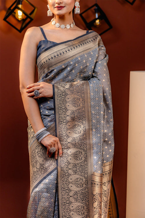 Load image into Gallery viewer, Dissemble Grey Soft Silk Saree With Adoring Blouse Piece
