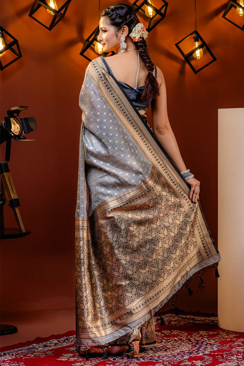 Load image into Gallery viewer, Dissemble Grey Soft Silk Saree With Adoring Blouse Piece
