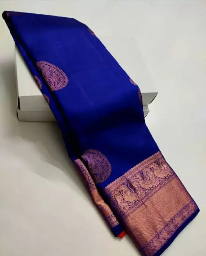 Marvellous Royal Blue Soft Silk Saree With Stylish Blouse Piece