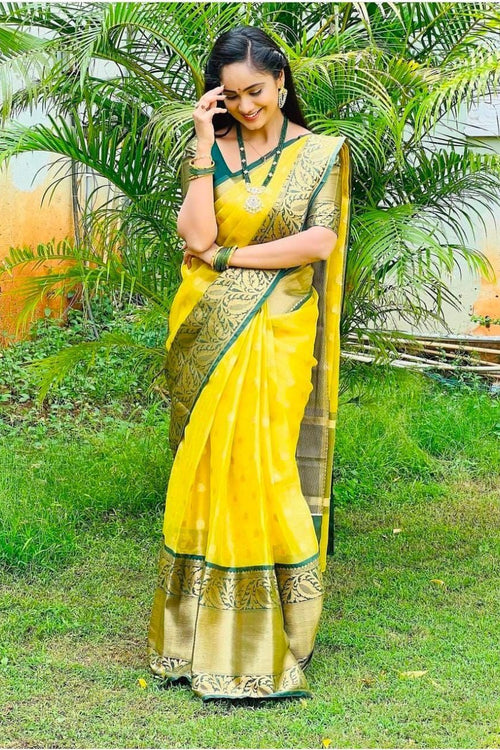 Load image into Gallery viewer, Glorious Yellow Soft Silk Saree With Adorable Blouse Piece
