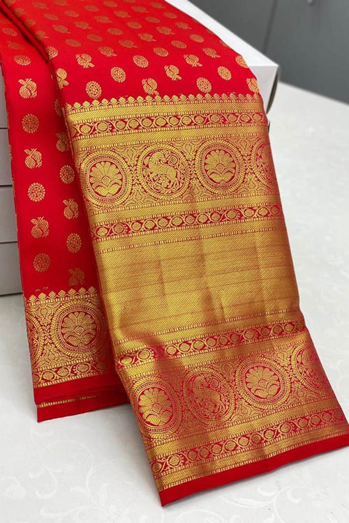 Load image into Gallery viewer, Desultory Red Soft Silk Saree With Staggering Blouse Piece
