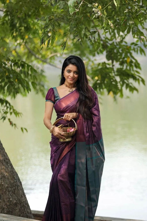 Purple Soft Lichi Silk Saree with Jacquard Work - Monastoor- Indian  ethnical dress collections with more than 1500+ fashionable indian  traditional dresses and ethnical jewelleries.