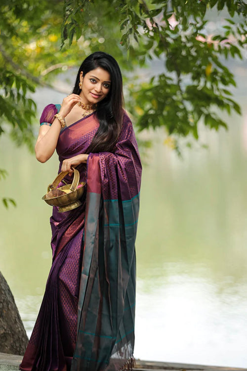 Load image into Gallery viewer, Enticing Purple Soft Silk Saree With Inspiring Blouse Piece
