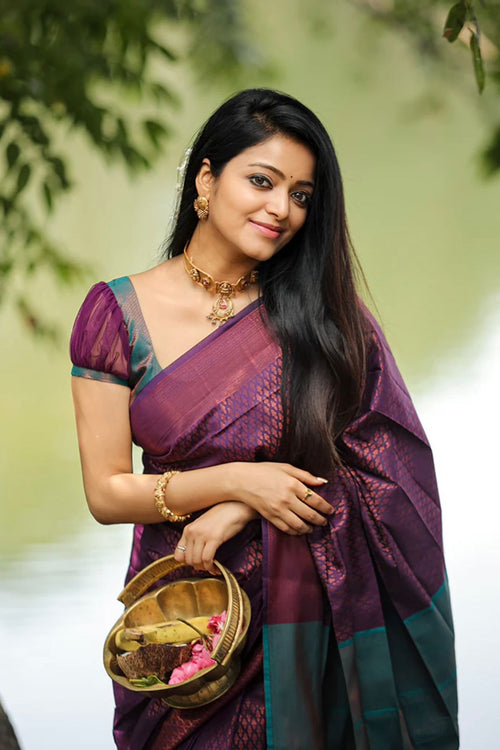 Load image into Gallery viewer, Enticing Purple Soft Silk Saree With Inspiring Blouse Piece
