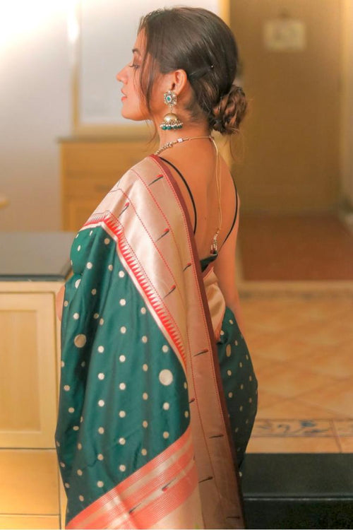 Load image into Gallery viewer, Demesne Dark Green Paithani Silk Saree With Comely Blouse Piece
