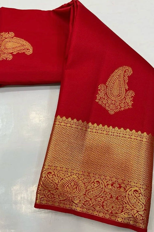 Load image into Gallery viewer, Prodigal Red Soft Silk Saree With Ornate Blouse Piece
