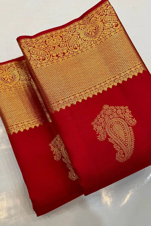 Load image into Gallery viewer, Prodigal Red Soft Silk Saree With Ornate Blouse Piece
