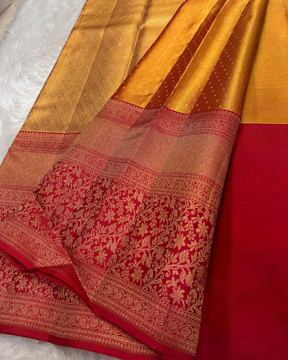 Profuse Golden Soft Banarasi Silk Saree With Winsome Blouse Piece