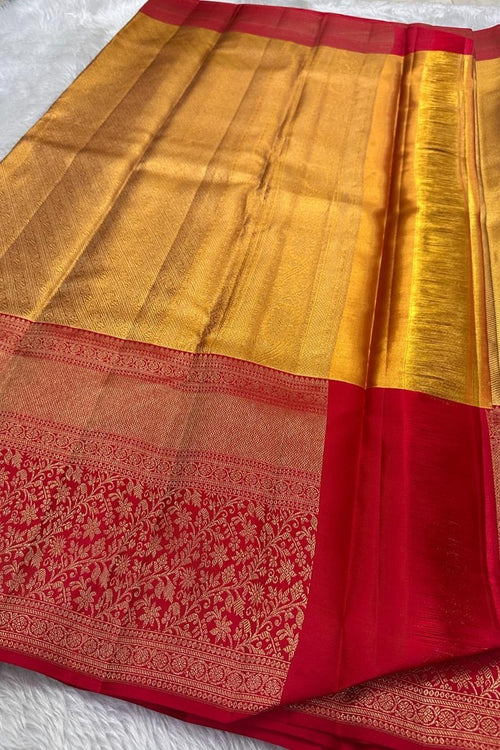 Load image into Gallery viewer, Profuse Golden Soft Banarasi Silk Saree With Winsome Blouse Piece
