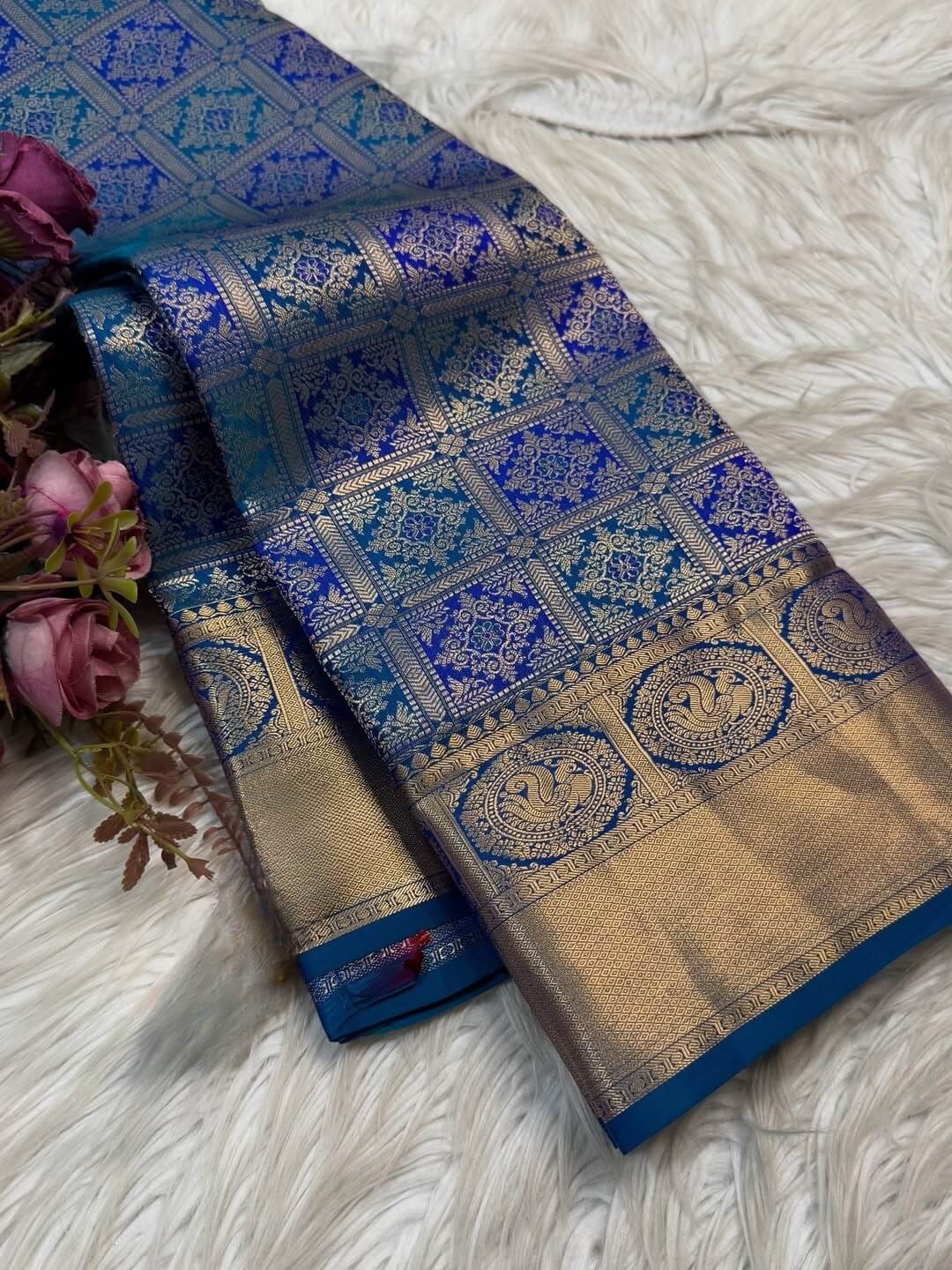 Prettiest Blue Soft Banarasi Silk Saree With Twirling Blouse Piece