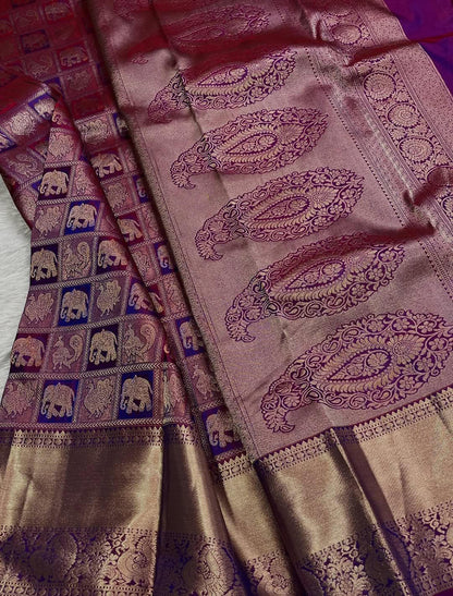 Rhapsody Purple Soft Banarasi Silk Saree With Piquant Blouse Piece