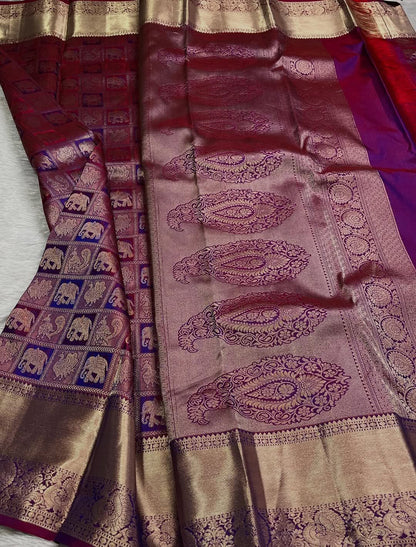 Rhapsody Purple Soft Banarasi Silk Saree With Piquant Blouse Piece
