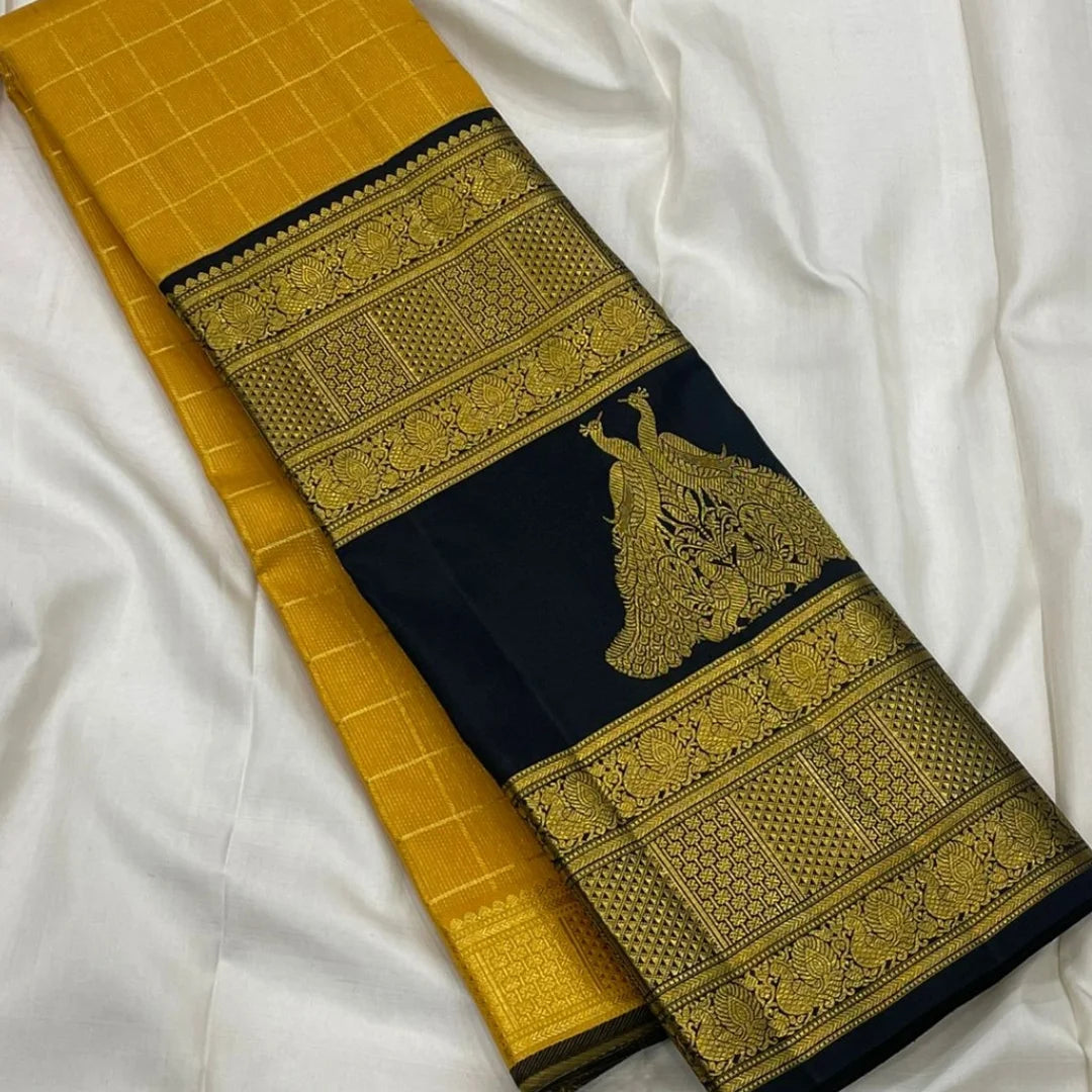 Sonorous Yellow Pure Zari Weaving Banarasi Silk Saree With Devastating Blouse Piece