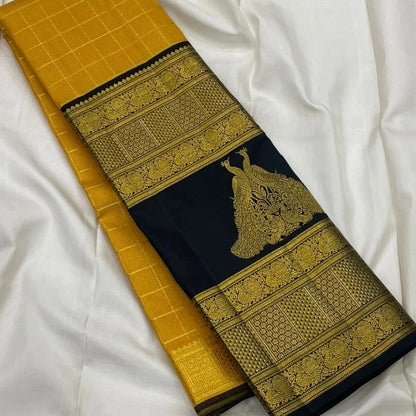 Sonorous Yellow Pure Zari Weaving Banarasi Silk Saree With Devastating Blouse Piece
