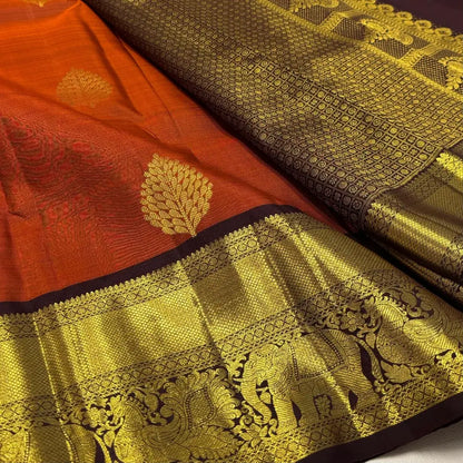 Imbrication Orange Pure Zari Weaving Banarasi Silk Saree With Prodigal Blouse Piece
