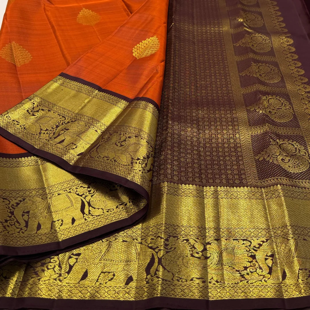 Imbrication Orange Pure Zari Weaving Banarasi Silk Saree With Prodigal Blouse Piece