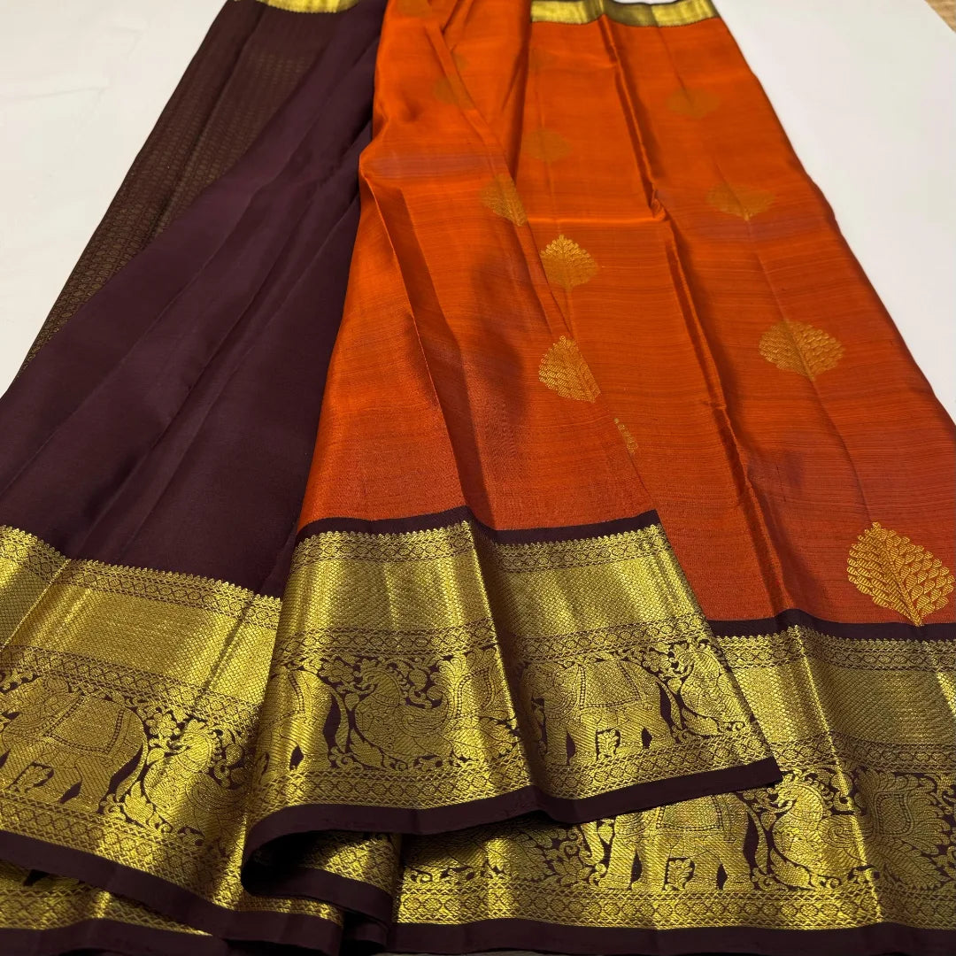 Imbrication Orange Pure Zari Weaving Banarasi Silk Saree With Prodigal Blouse Piece