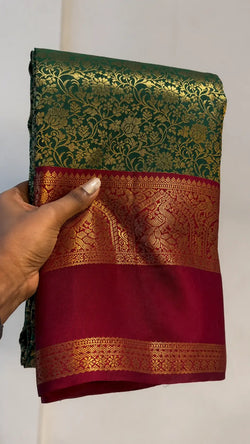 Artistic Dark Green Pure Zari Weaving Banarasi Silk Saree With Dazzling Blouse Piece
