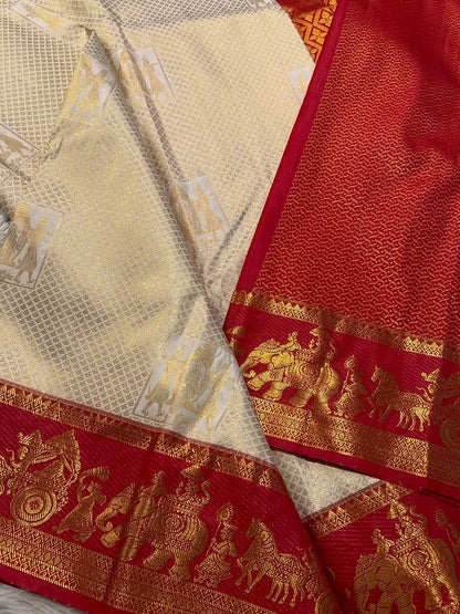 Resplendent Beige Pure Zari Weaving Banarasi Silk Saree With Splendiferous Blouse Piece