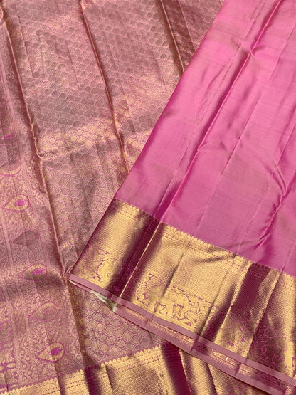 Skinny Pink Pure Zari Weaving Banarasi Silk Saree With Seraglio Blouse Piece