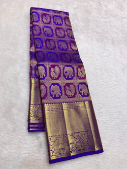 Scintilla Royal Purple Pure Zari Weaving Banarasi Silk Saree With Adorable Blouse Piece