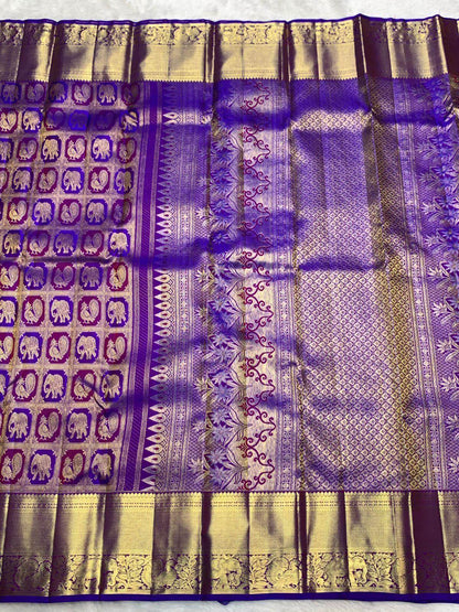 Scintilla Royal Purple Pure Zari Weaving Banarasi Silk Saree With Adorable Blouse Piece