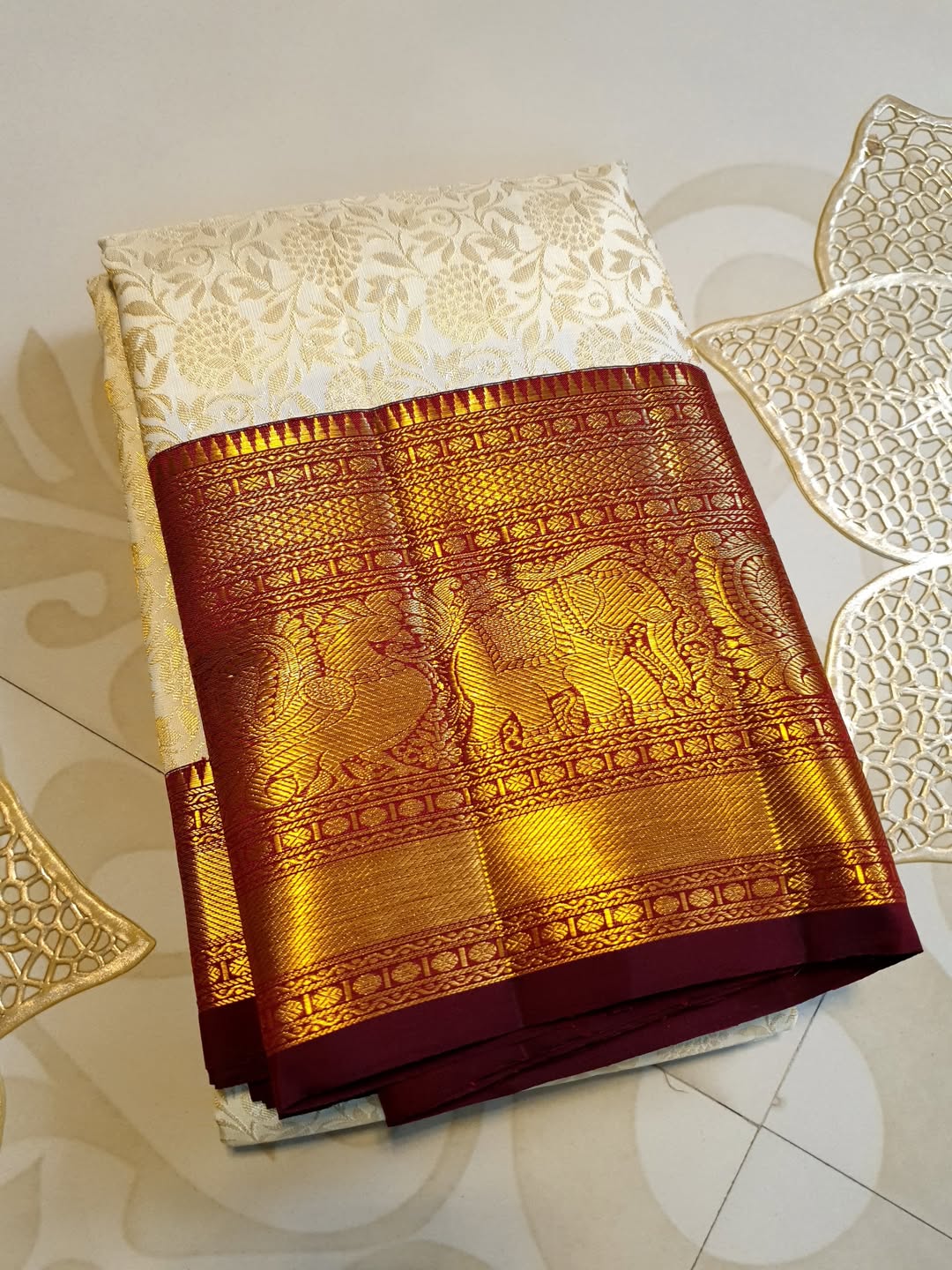Cynosure Beige Pure Banarasi Silk Saree With Zephyr Blouse Piece