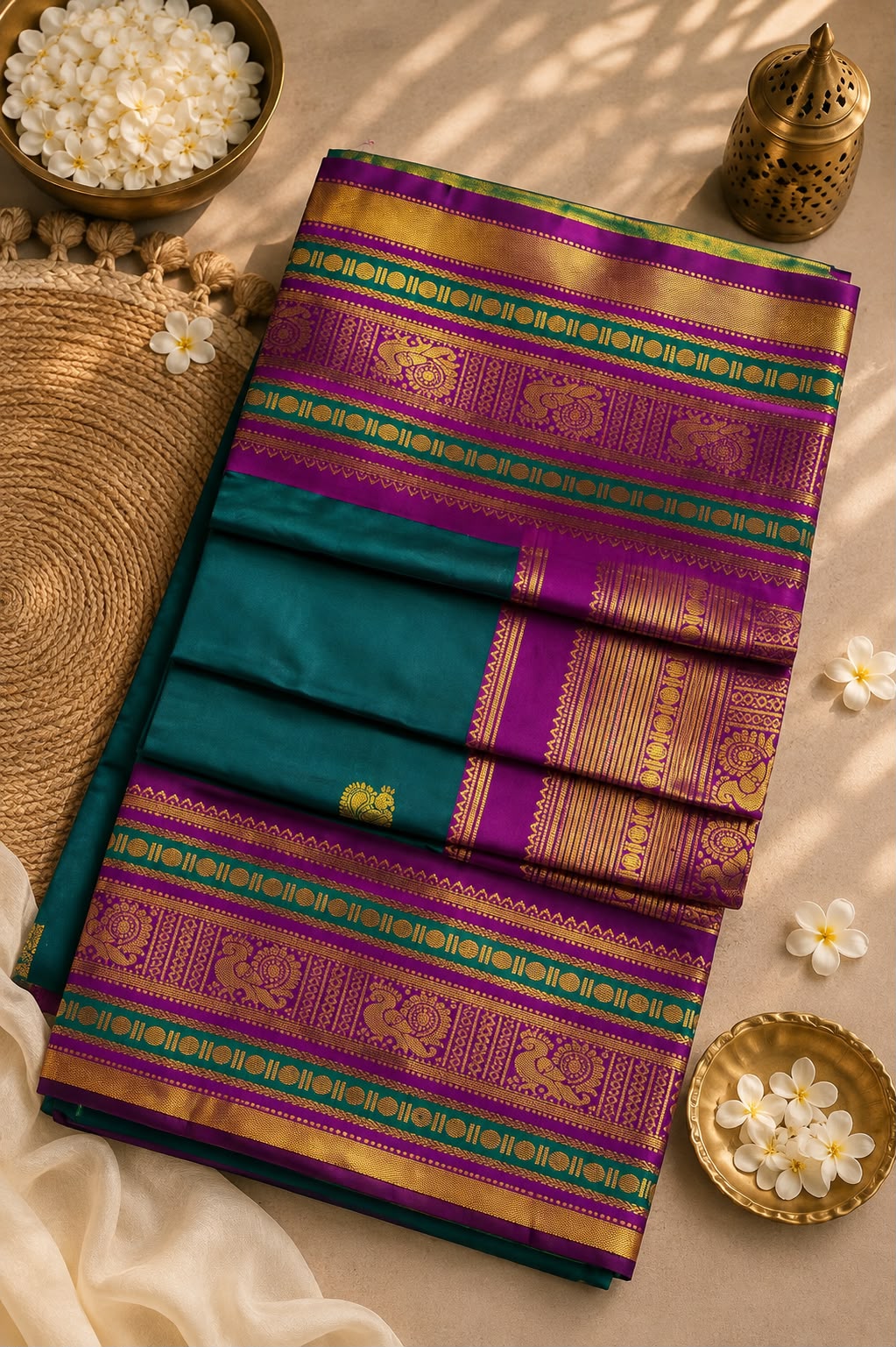 Imaginative Rama Pure Banarasi Silk Saree With Palimpsest Blouse Piece