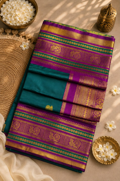 Imaginative Rama Pure Banarasi Silk Saree With Palimpsest Blouse Piece