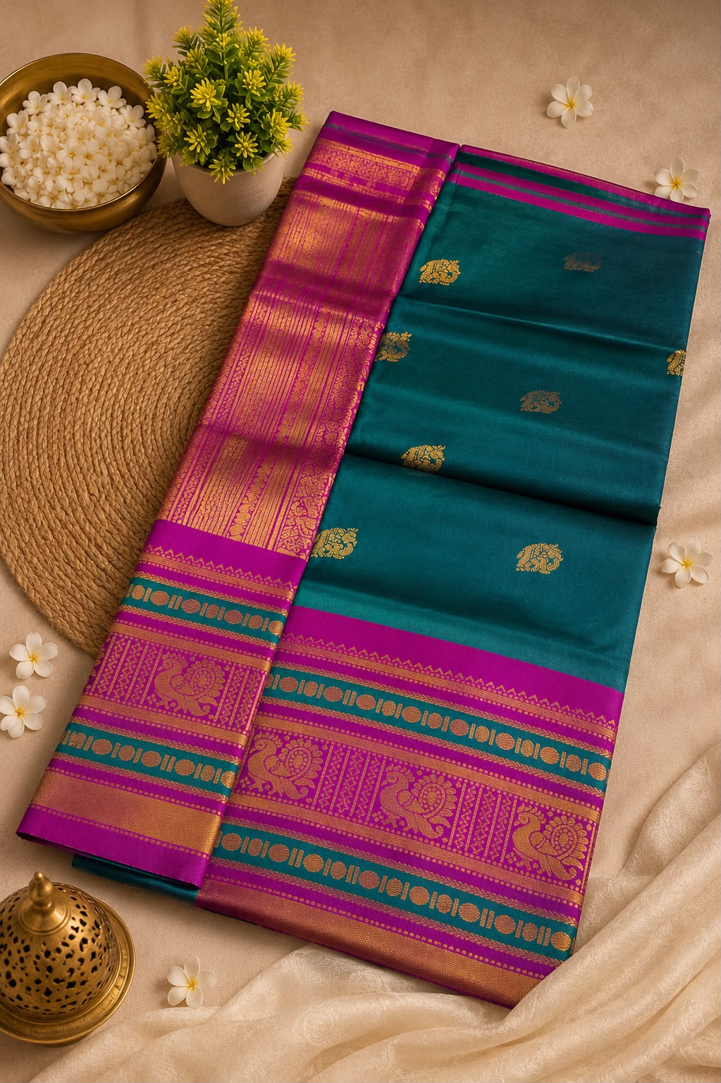 Imaginative Rama Pure Banarasi Silk Saree With Palimpsest Blouse Piece