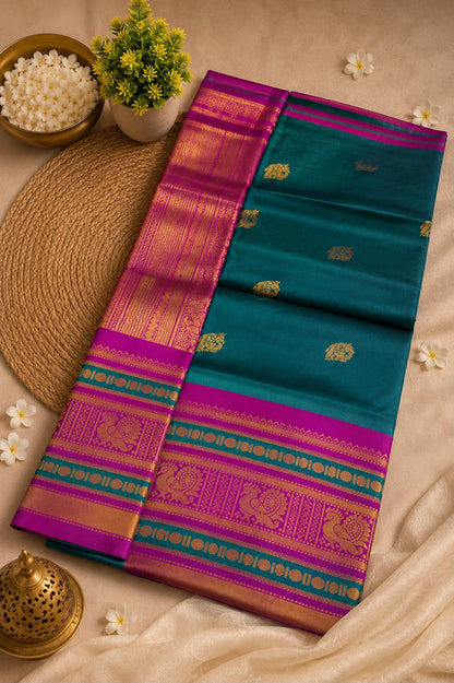 Imaginative Rama Pure Banarasi Silk Saree With Palimpsest Blouse Piece