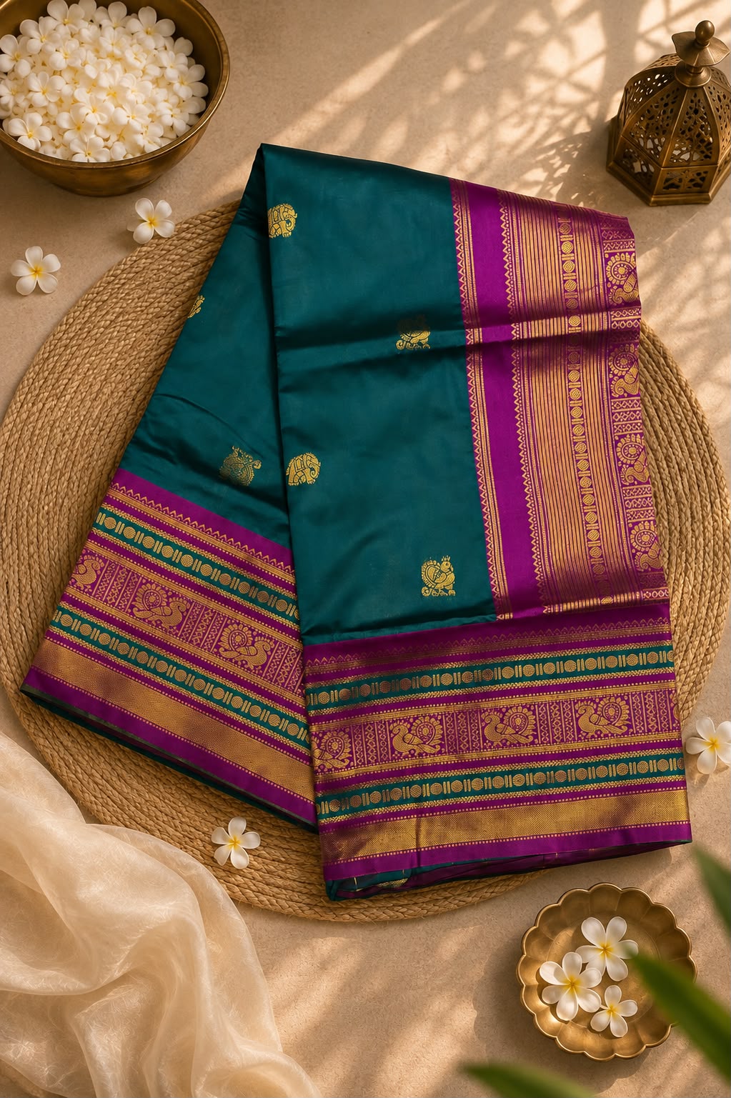 Imaginative Rama Pure Banarasi Silk Saree With Palimpsest Blouse Piece
