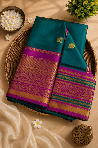 Imaginative Rama Pure Banarasi Silk Saree With Palimpsest Blouse Piece