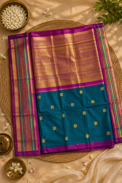 Imaginative Rama Pure Banarasi Silk Saree With Palimpsest Blouse Piece