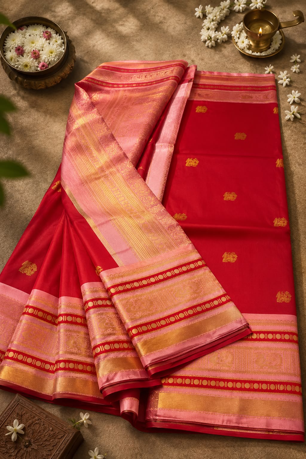 Aplomb Red Pure Banarasi Silk Saree With Pulsating Blouse Piece