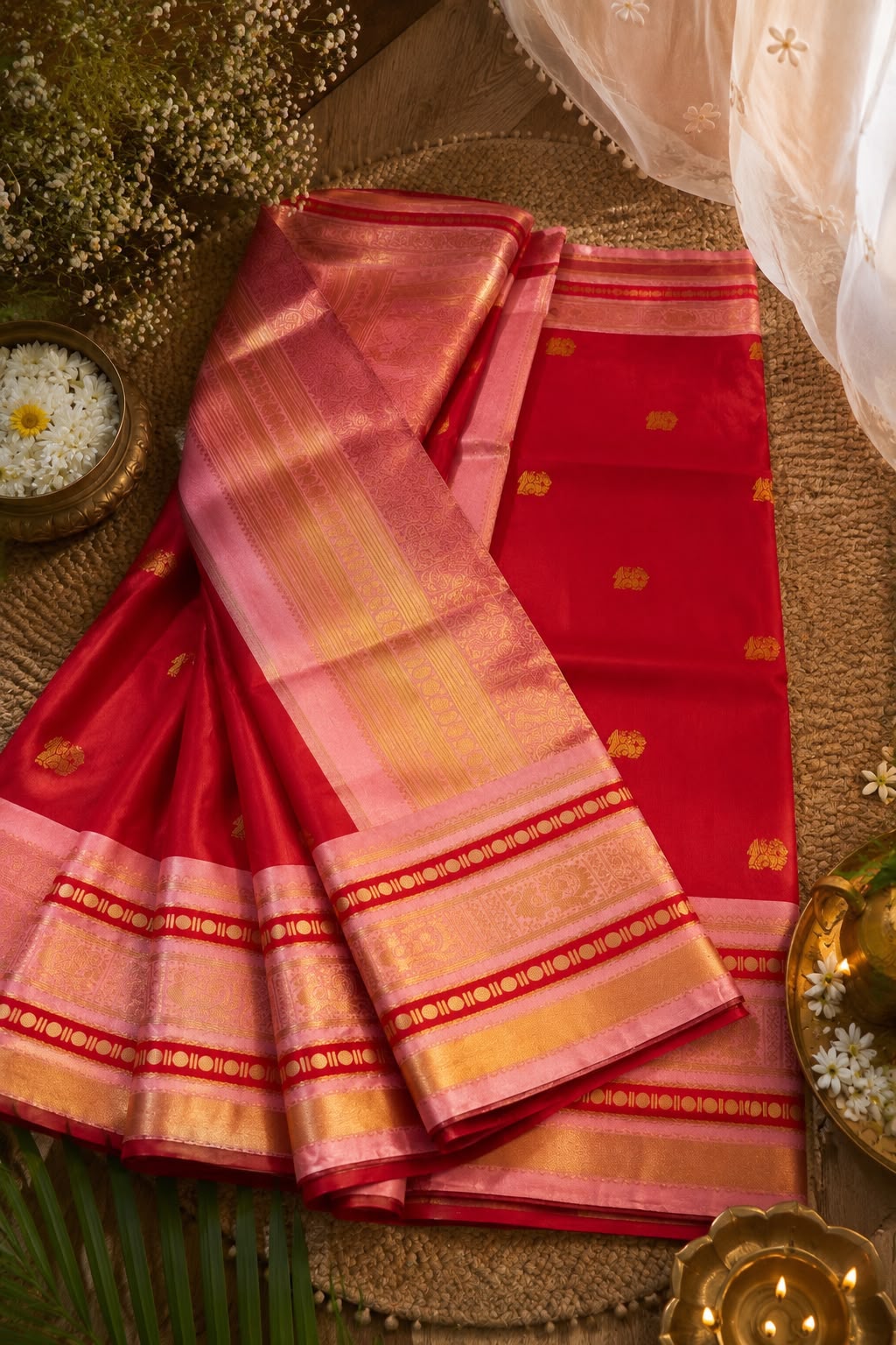 Aplomb Red Pure Banarasi Silk Saree With Pulsating Blouse Piece