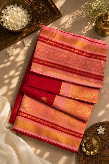 Aplomb Red Pure Banarasi Silk Saree With Pulsating Blouse Piece