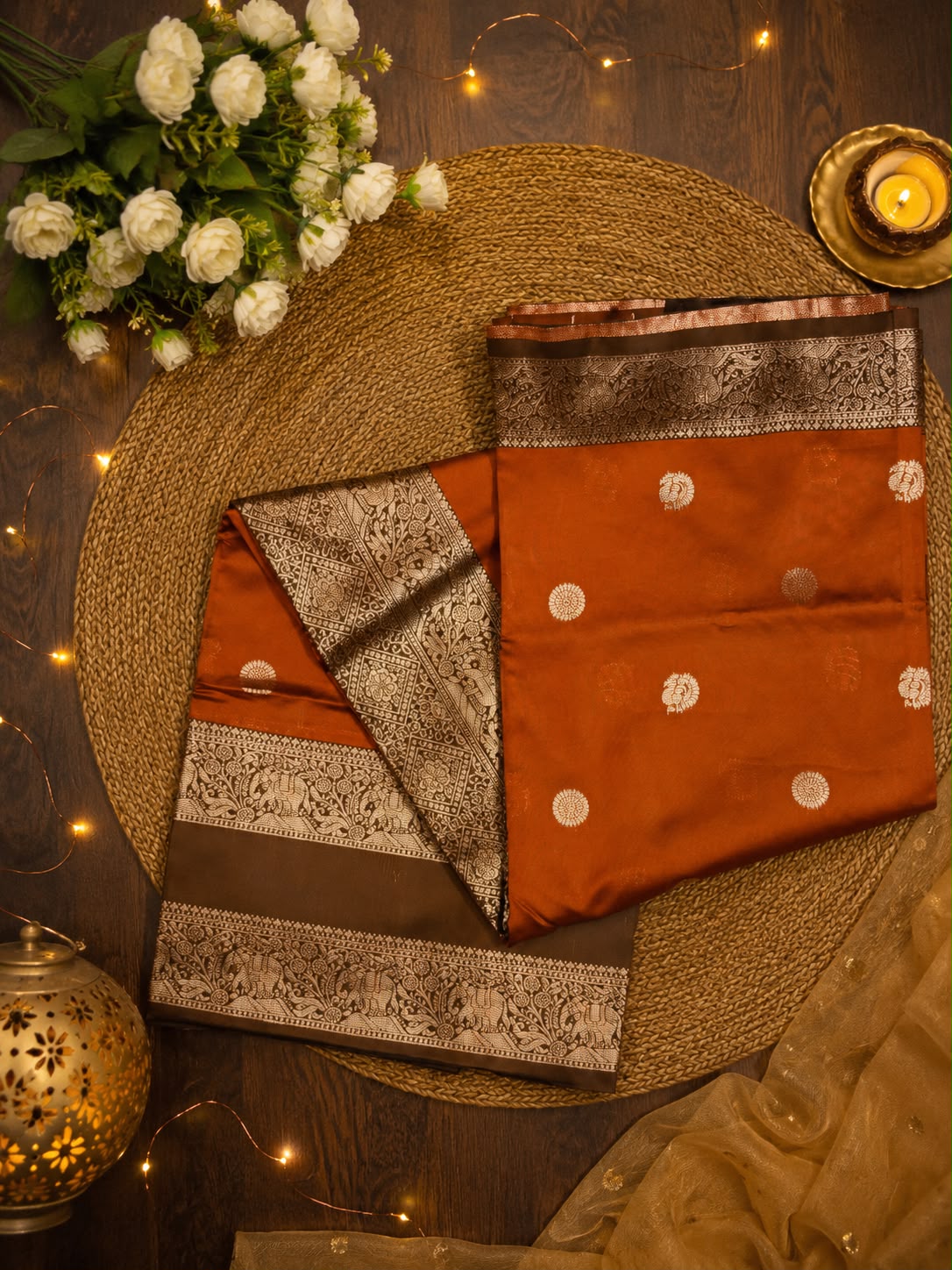 Splendiferous Orange Pure Banarasi Silk Saree With Jubilant Blouse Piece