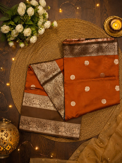 Splendiferous Orange Pure Banarasi Silk Saree With Jubilant Blouse Piece