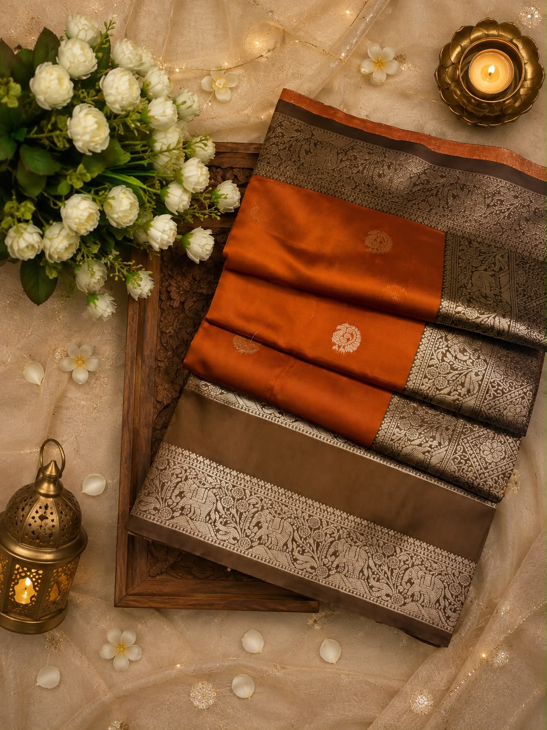Splendiferous Orange Pure Banarasi Silk Saree With Jubilant Blouse Piece