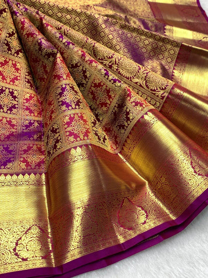 Stunning Purple Pure Banarasi Silk Saree With Evocative Blouse Piece