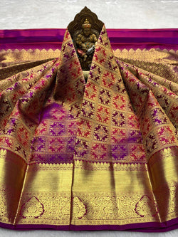 Stunning Purple Pure Banarasi Silk Saree With Evocative Blouse Piece