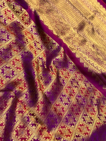 Stunning Purple Pure Banarasi Silk Saree With Evocative Blouse Piece