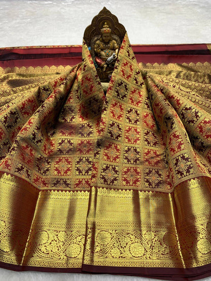 Rhapsody Wine Pure Banarasi Silk Saree With Delectable Blouse Piece